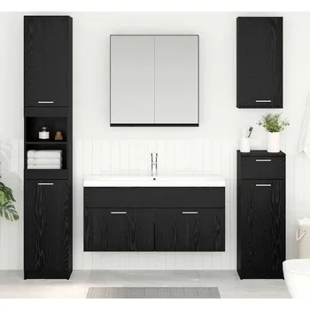 Koupelnový nábytek vidaXL Skříňka pod umyvadlo s úložištěm Černý dub kompozitní dřevo [880443]