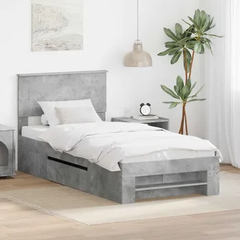 Postel vidaXL Rám postele s čelo Betonově šedá 100 x 200 m kompozitní dřevo [3408791]