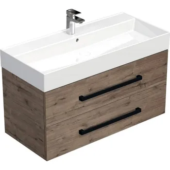 Šatní skříň Swiss aqua technologies Koupelnová skříňka s černou úchytkou a umyvadlem SAT Cube Way 100x53x46 cm dub Wellington mat CUBE46C1002DWSAT