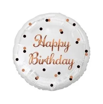 Godan Fóliový balónek bílý Happy Birthday - narozeniny - zlatý nápis - 45 cm