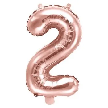 Balónek Party Deco Balón foliový číslice RŮŽOVO ZLATÁ - ROSE GOLD 2 - 35 cm ( NELZE PLNIT HELIEM )