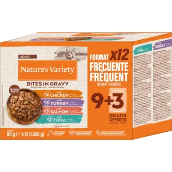 Krmivo pro kočku 12×85g Nature's Variety Bites v omáčce - míchané balení (4 druhy)