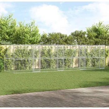 klec pro psa vidaXL Psí kennel s úložištěm 4 pcs Stříbrná 8 x 2 x 2 m Ocel [3368335]