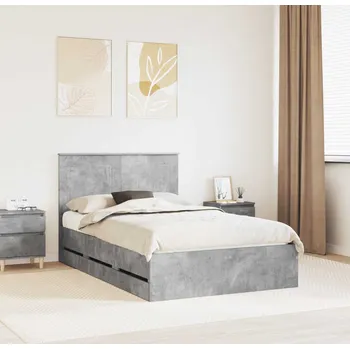 Postel vidaXL Rám postele s čelo Betonově šedá 135 x 190 cm Inženýrské dřevo [3409471]