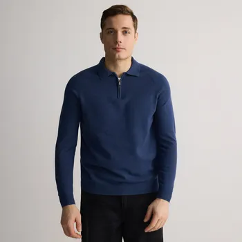 Pánský svetr Reserved - Bavlněný polo svetr - indigová - 3912C-57X - 3912C-57X-M