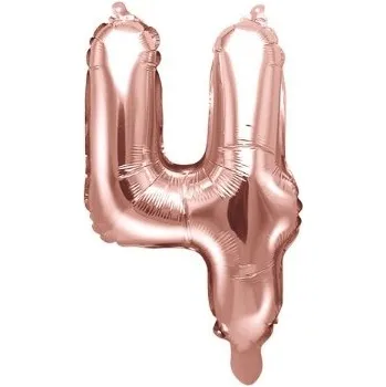 Balónek Party Deco Balón foliový číslice RŮŽOVO ZLATÁ - ROSE GOLD 4 - 35 cm ( NELZE PLNIT HELIEM )