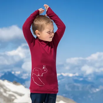 Chlapecká mikina Tarua Dětská merino mikina – rubínová s veverkou Velikost: 86/92