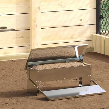 krmítko pro hospodářská zvířata vidaXL Zásobník pro slepice s pedálem Stříbrná 48,5 x 39,5 x 19 cm [874674]