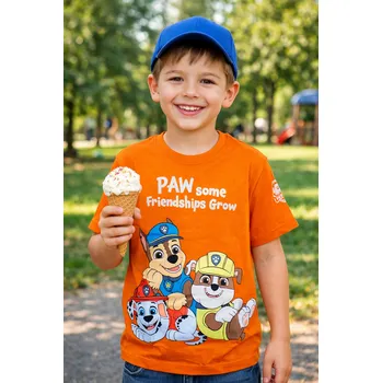 Chlapecké tričko Eplusm Chlapecké tričko TLAPKOVÁ PATROLA frienships grow krátký rukáv oranžové Oranžová, Velikost: 128 128