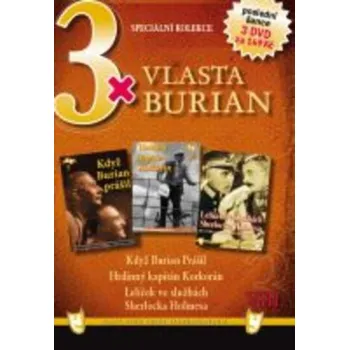 DVD film 3x Vlasta Burian VIII: Když Burian prášil, Hrdinný kapitán Korkorán, Lelíček ve službách S. Holmesa /papírové pošetky/ (3DVD) - 3x DVD v balení…