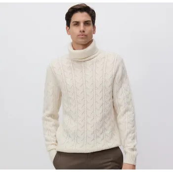 Pánský svetr Reserved - Rolák s copánkovým vzorem s vlnou - krémová - 407BK-01X - 407BK-01X-S-2