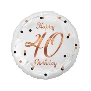 Balónek Godan Balón foliový bílý 40 let - Happy birthday - narozeniny - růžovozlatý nápis - 45 cm
