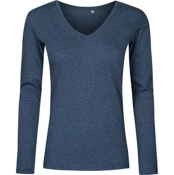 Dámské tričko Dámské tričko s dl. rukávem a výstřihem do V - X.O 1560 heather navy 3XL