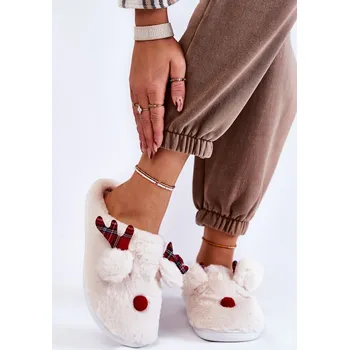 Dámské pantofle PG4 Dámské vánoční kožešinové pantofle se sobí Smetanový Claire Boto šedá 3097833