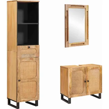 Koupelnový nábytek vidaXL Koupelnové sady s policí 3 pcs Přírodní Masivní mangové dřevo [3310061]