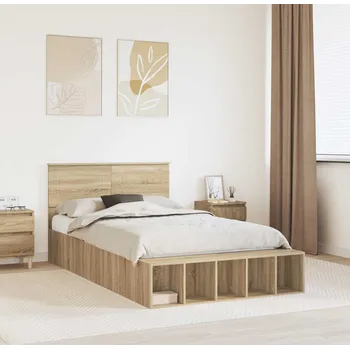 Postel vidaXL Rám postele s policí Sonoma dub 120 x 200 cm kompozitní dřevo [3408391]