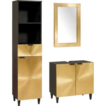Koupelnový nábytek vidaXL Sada koupelnových skříněk se zásuvkou 3 pcs Černá a zlatá [3310025]