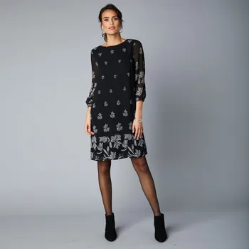Dámské šaty Šaty s potiskem a 3/4 rukávy černá/šedá 48