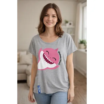 Dámské tričko Eplusm Dámské tričko BABY SHARK krátký rukáv šedé Šedá, Velikost: M M