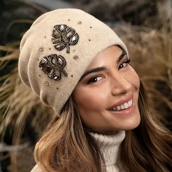 Čepice Krumlovanka Dámská zimní čepice - béžová melanž 100% vlna Woolmark W-0915/960