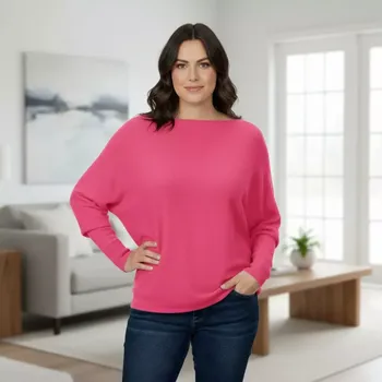 Dámský svetr Dámský růžový svetr Megy s netopýřím rukávem