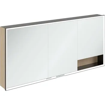 Villeroy & Boch My View+ - Zrcadlová skříňka s LED osvětlením 160x75x17 cm, 3 dvířka, Nordic Oak/matná černá B48116VJ