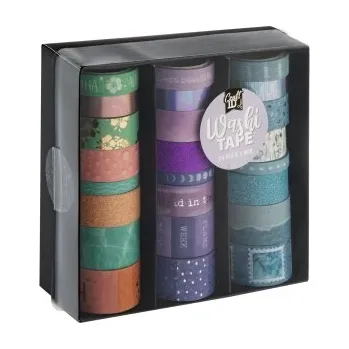 Kancelářské lepidlo Washi pásky v boxu, 24 ks - fialové