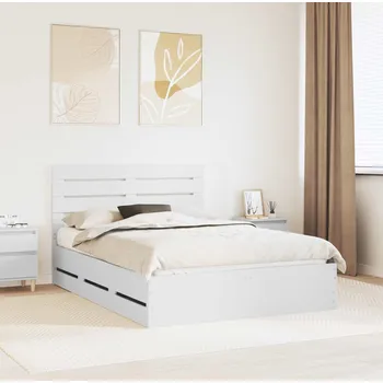 Postel vidaXL Rám postele se zásuvkou Bílá 140 x 190 cm Inženýrské dřevo [3411499]