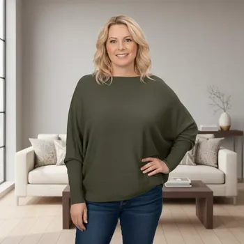 Dámský svetr Dámský khaki svetr Megy s netopýřím rukávem