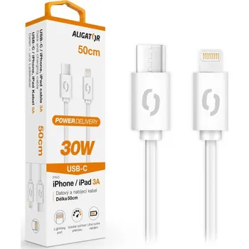 Datový kabel Datový kabel ALIGATOR POWER 30W, USB-C/Lightning 3A, 0,5m bílý
