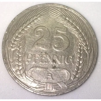 Sběratelství Stará Německá mince 25 Pfenig, Císařství 1910 A