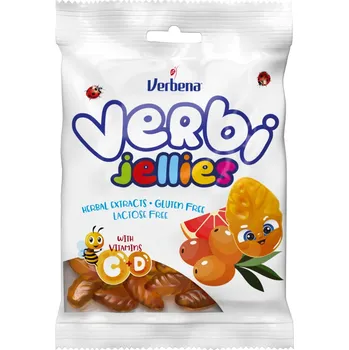 Žvýkačka Verbena Verbi Jellies Pryžové bonbóny s rakytníkem a červeným pomerančem s vitamíny C+D (90g)