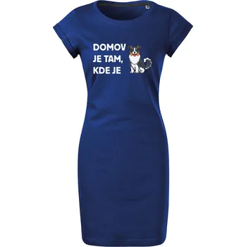 Dámské šaty Bavlněné letní šaty Domov pes Velikost: M, Barva: Královská modrá