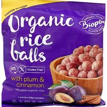 Chips Biopont Bio Extrudované rýžové kuličky švestka a skořice (55g)