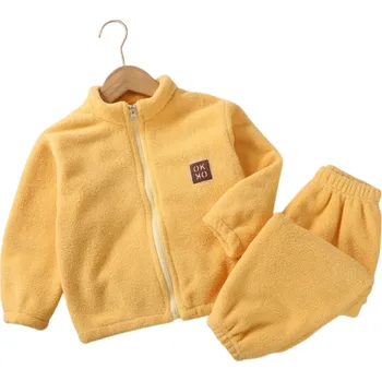Unisex dětský set Mikina na zip s rolákem a kalhoty Plyšový komplet Výstřih do O Teplé pohodlné oblečení žlutá 4