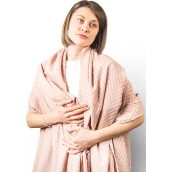 deka Pashmii 100% Kašmírová deka HERRINGBONE baby růžová s třásněmi