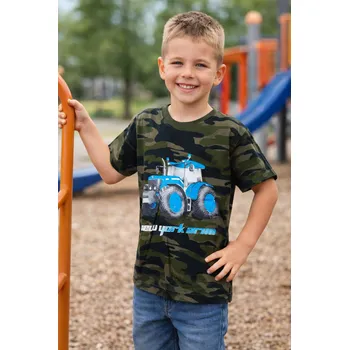 Kugo Chlapecké tričko TRAKTOR modrý krátký rukáv maskáč Zelená, Velikost: 128 128