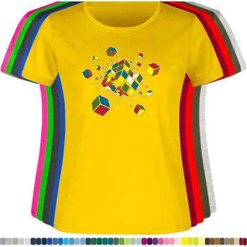 Dámské tričko levne-damske-bavlnene-tricko-potisk-konec-Rubik-kostk Barva: Yellow - žlutá, velikost: XL