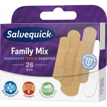 Náplast Salvequick Family mix sada rodinných, voděodolných náplastí (26ks)