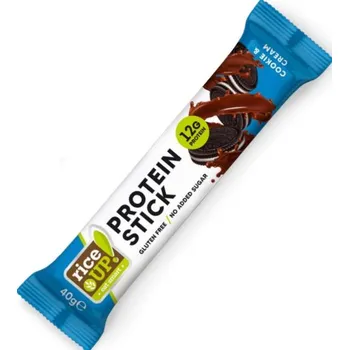 RiceUP! Protein Stick Bezlepková proteinová tyčinka Cookie & Cream v mléčné čokoládě bez přidaného cukru (40g)