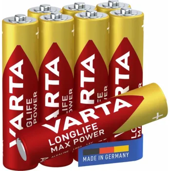 Článková baterie Varta Longlife Max Power, alkalická baterie, typ AAA, 8 ks