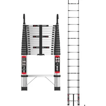 Žebřík Teleskopický žebřík 5 m Nerezová ocel Skládací konstrukce 12 příček Nosnost 150 kg Bezpečnostní zámky a háky