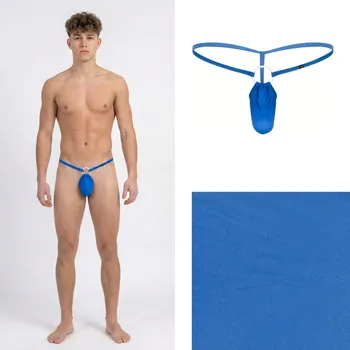Pánské spodní prádlo Váčková tanga modrá s kroužkem Velikost: XL Anatomická; Erotická