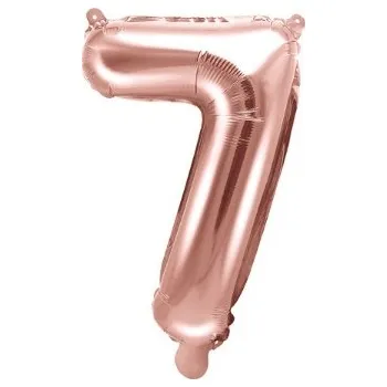 Balónek Party Deco Balón foliový číslice RŮŽOVO ZLATÁ - ROSE GOLD 7 - 35 cm ( NELZE PLNIT HELIEM )