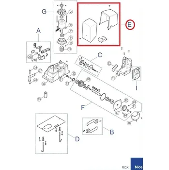 Pohon brány SPCG015700 kryt pro ROX600, ROX1000 - horní kryty pro pohon Nice Rox 600, 1000