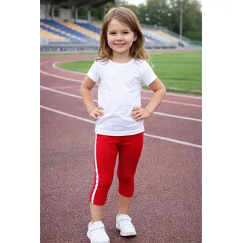 Dívčí legíny 3/4 WENDEE červené s lampasem Červená, Velikost: 104 104