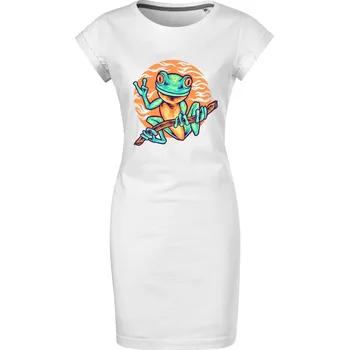 Dámské šaty Bavlněné letní šaty s potiskem Žabka Velikost: 2XL, Barva: Bílá