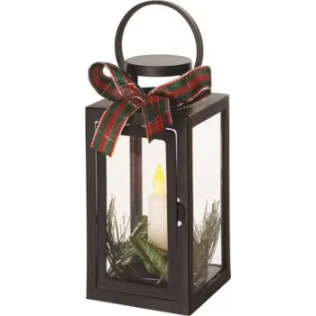 Vánoce LED dekorace – vánoční lucerna se svíčkou černá, 20 cm, 3x AAA, vnitřní, vintage