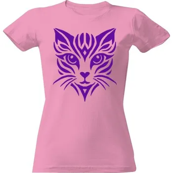 Dámské tričko Tričko s potiskem Kočka tribal fialová dámské