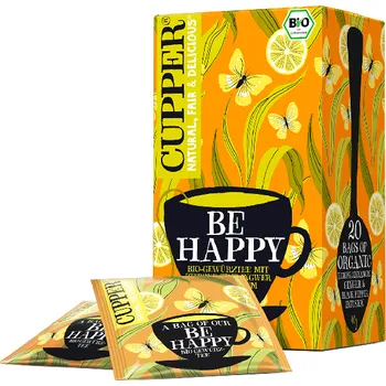Sušená potravina Cupper® Be Happy Bio ovocně-bylinný čaj porcovaný s citronem, skořicí, zázvorem & pepřem (20ks)